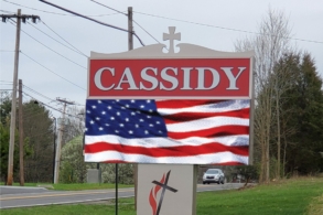 Custom church sign on a pedestal advertising in front of a church in Tennessee
